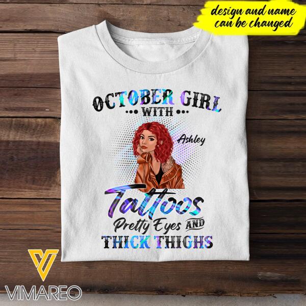 Personalized October Girl With Tattoos Tshirt Printed JUL-DT29