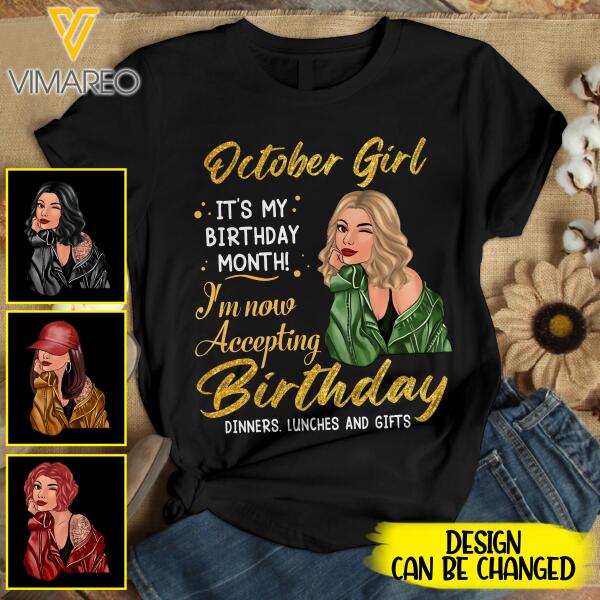 PERSONALIZED OCTOBER GIRL HAPPY MY BIRTHDAY TSHIRT FOR WOMEN NEY3007T