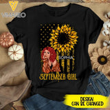 PERSONALIZED SEPTEMBER GIRL SUNFLOWER US FLAG TSHIRT TNMD0308