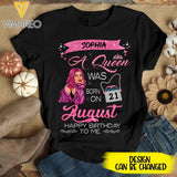 PERSONALIZED AUGUST QUEEN DATE OF BIRTH BLACK TSHIRT TNTQ0308
