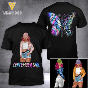 PERSONALIZED SEPTEMBER GIRL I AM THE STORM TSHIRT FOR WOMEN NEY84A