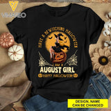 PERSONALIZED AUGUST GIRL HAPPY HALLOWEEN BLACK TSHIRT TNDT0508