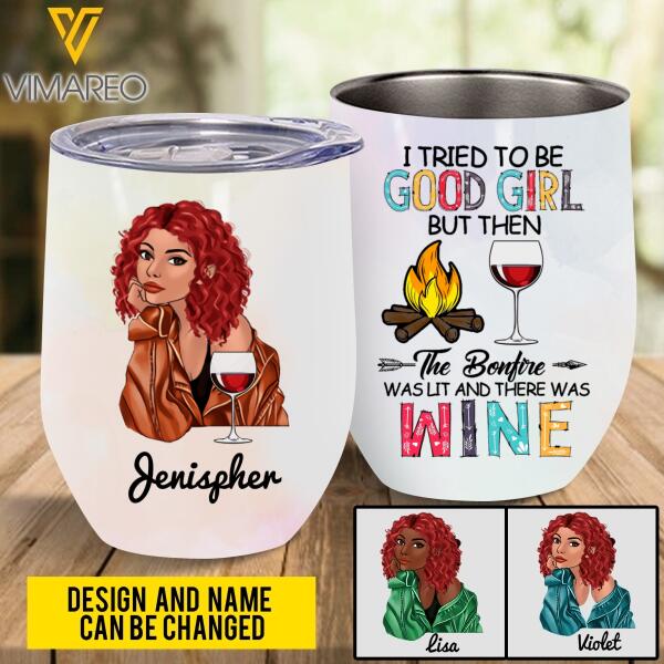 PERSONALIZED CAMPING GOOD GIRL BONFIRE AND WINE TUMBLER TNTQ0708