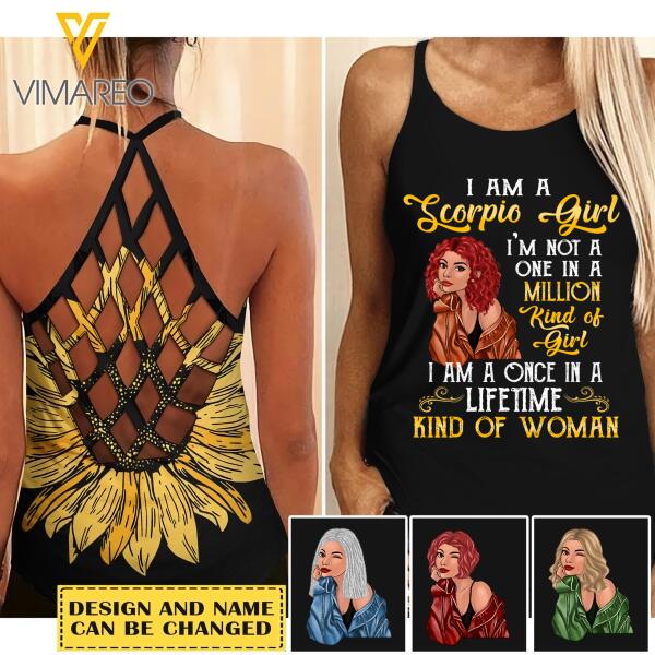 PERSONALIZED SCORPIO GIRL CRISS CROSS TANK SUNFLOWER TNTN1708