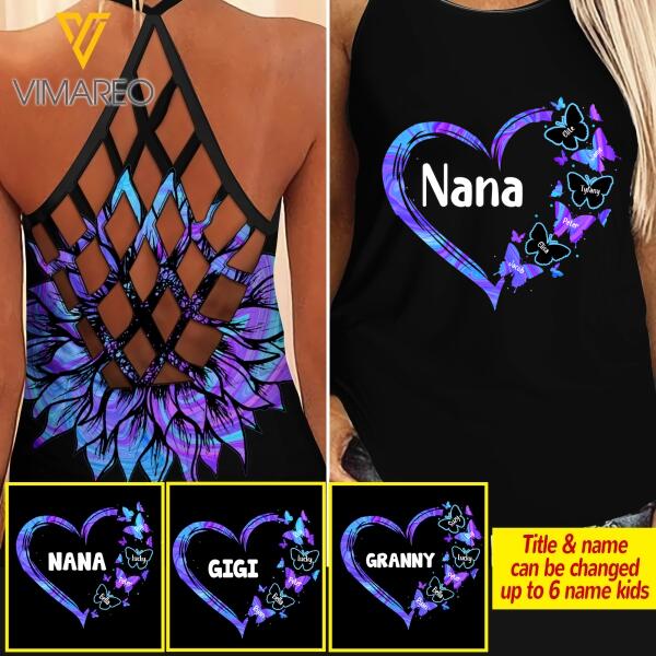 PESONALIZED NICKNAME WITH KIDS BUTTERFLY TIE DYE SUNFLOWER CRISS CROSS TANK TNMA1908