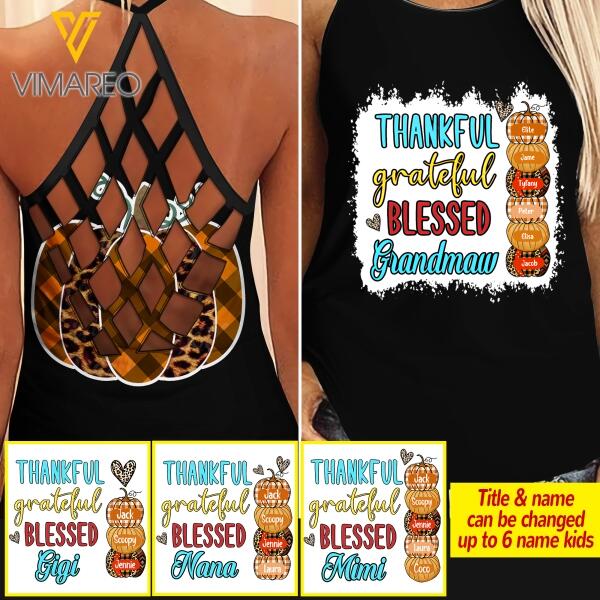 PERSONALIZED THANKFUL GREATFUL BLESSED GRANDMA CRISS CROSS TANK PUMKIN TNMA2008
