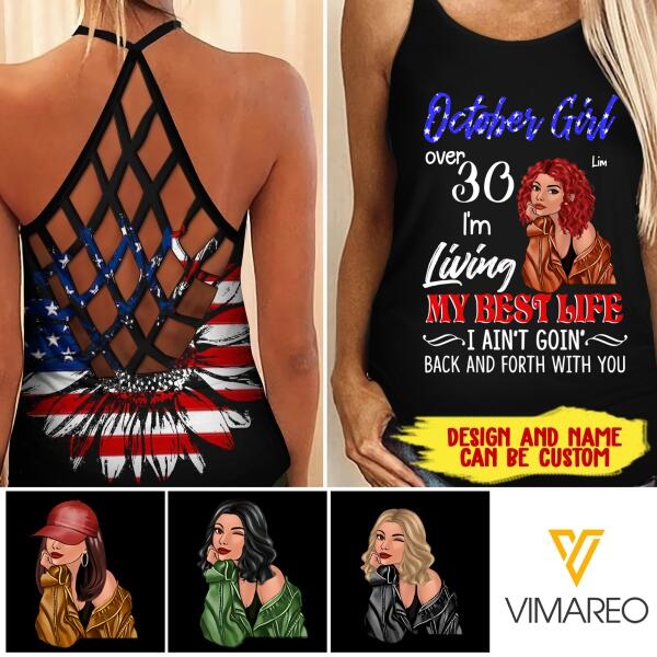 PERSONALIZED OCTOBER GIRL OVER 30 CRISS CROSS TANK TNMA
