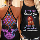 PERSONALIZED OCTOBER TATTOOED GIRL CRISS CROSS TANK SKULL TNDT0709