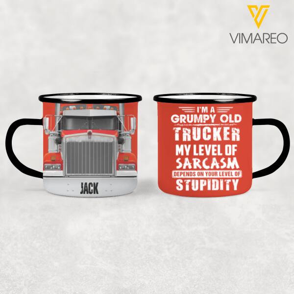 PERSONALIZED GRUMPY OLD TRUCKER STEEL MUG 12OZ 3D PRINTED OCT-HQ12