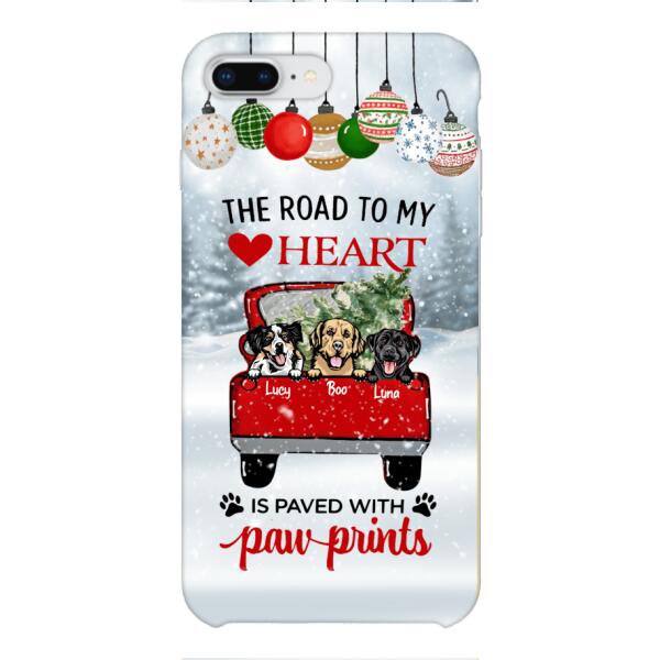 PERSONALIZED THE ROAD TO MY HEART PAWPRINTS DOG LOVER CHRISTMAS PHONECASE TNMA1810