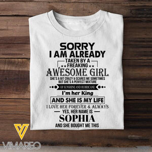 Personalized Sorry I Am Already Taken By A Freaking Awesome Tshirt Printed DEC-DT23