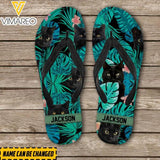 Personalized Black Cat Flip Flops Printed 22JAN-LN17