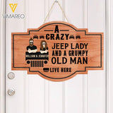 PERSONALIZED A CRAZY JEEP LADY AND A GRUMPY OLD MAN LIVE HERE WOOD SIGN 22-FEB HQ18