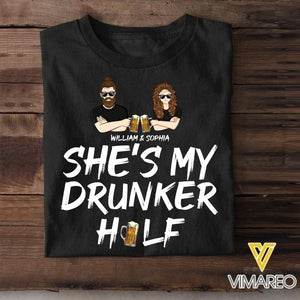 PERSONALIZED MY DRUNKER HALF COUPLE BLACK TSHIRT QTTN2502