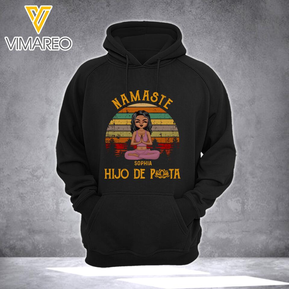 PERSONALIZED NAMASTE HIJO DE PITA YOGA GIRL BLACK HOODI / TSHIRT QTTQ0203