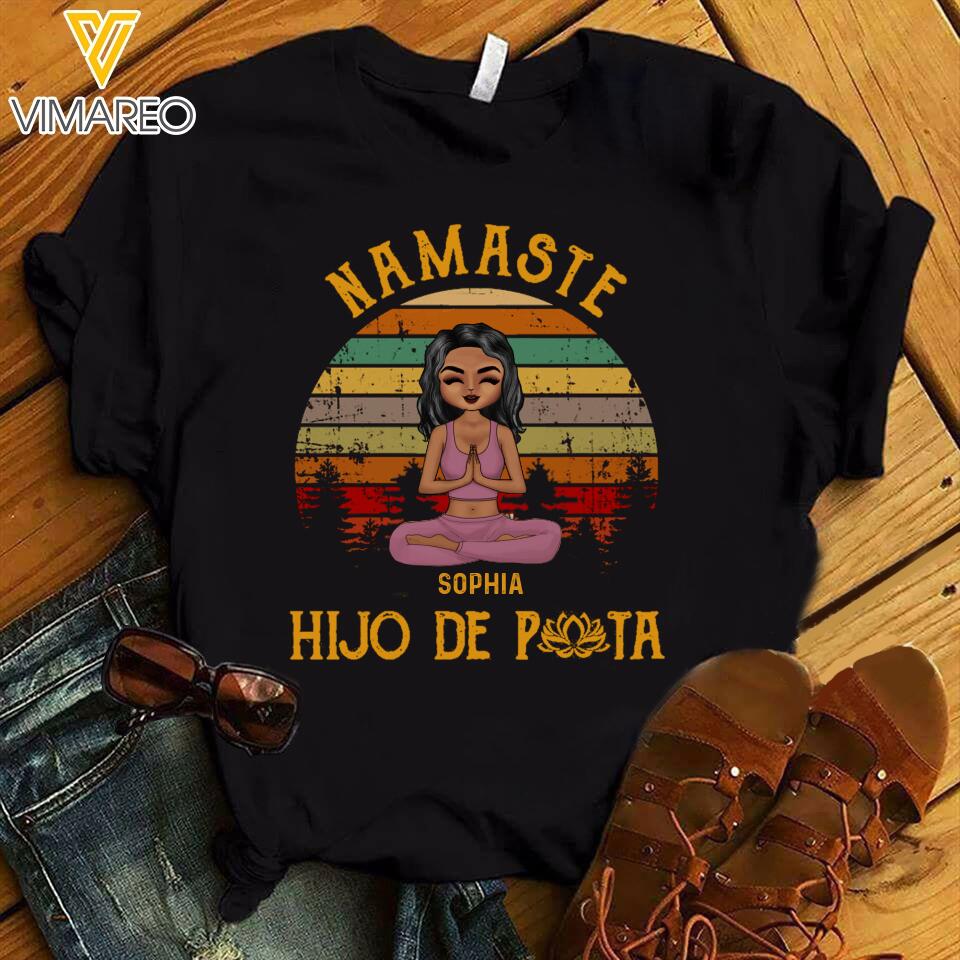PERSONALIZED NAMASTE HIJO DE PITA YOGA GIRL BLACK HOODI / TSHIRT QTTQ0203