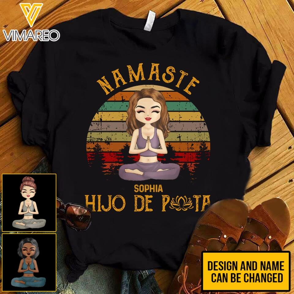 PERSONALIZED NAMASTE HIJO DE PITA YOGA GIRL BLACK HOODI / TSHIRT QTTQ0203