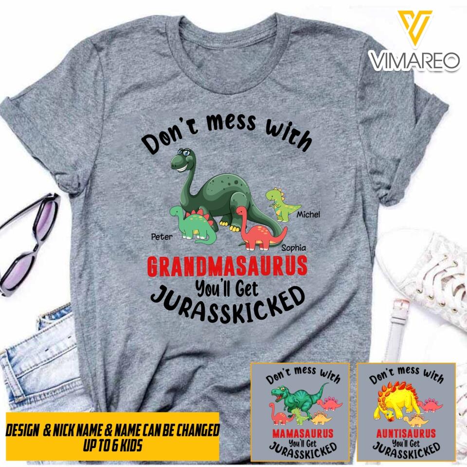 PERSONALIZED DON'T MESS WITH GRANDMASAURUS KID TSHIRT QTMQ1003
