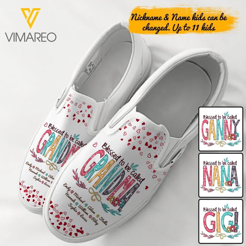 Personalized Blessed To Be Called Grandma Kid Name Vans Slip On Printed Mar-15
