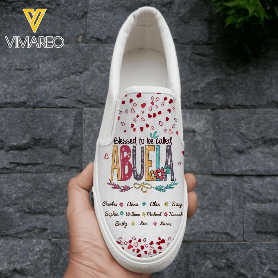Personalized Blessed To Be Called Grandma Kid Name Vans Slip On Printed Mar-15