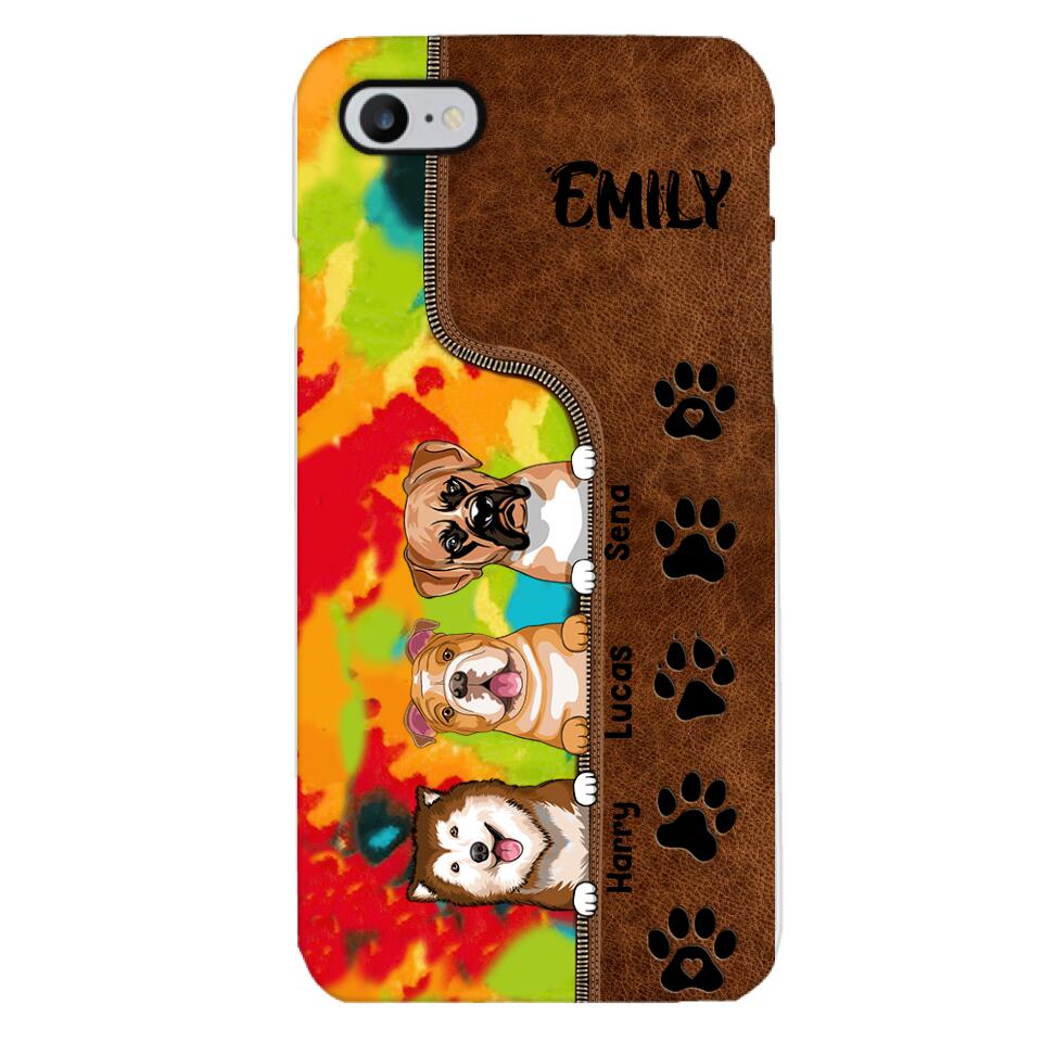 Personalized Dog Lovers Leather Tie Dye Phonecase DMTN1603