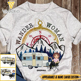 PERSONALIZED WANDER WOMAN CAMPING GREY TSHIRT QTTN2103
