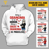 PERSONALIZED BEING A GRANDMA IS AN HONOR BEING A GREAT GRANDMA IS PRICELESS TSHIRTS OR HOODIE QTT3003