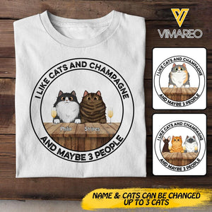 Personalized I Like Cats and Champagne and Maybe 3 People Tshirts QTDT0404