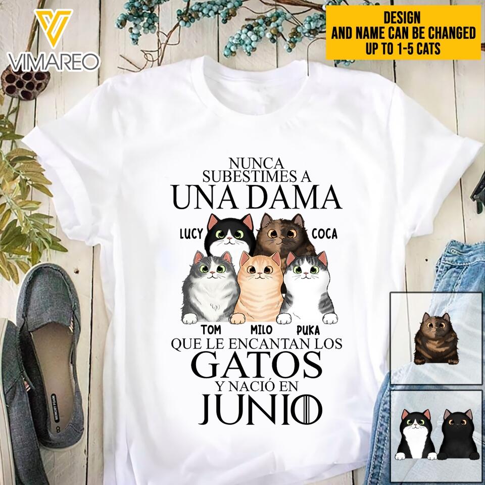 PERSONALIZED NUNCA SUBESTIMES A UNA DAMA QUE LE ENCANTAN LOS GATOS JULIO TSHIRT QTTQ0504