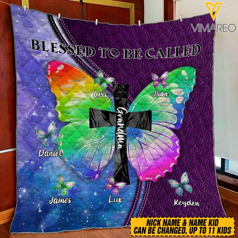 PERSONALIZED BUTTERFLY GRANDMA QUILT BLANKET PRINTED 3C 0504