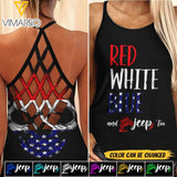 PERSONALIZED RED WHITE BLUE AND JEEP TOO CRISS CROSS TANK QTTN0804