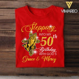 PERSONALIZED STEPPING INTO MY BIRTHDAY WITH GOD'S GRACE AND MERCY TSHIRT QTDT2804
