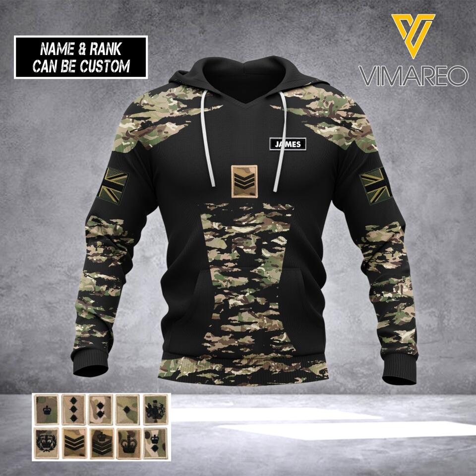 PERSONALIZED UK ARMY RANK HOODIE OR TSHIRT 3D PRINTED QTHC1205