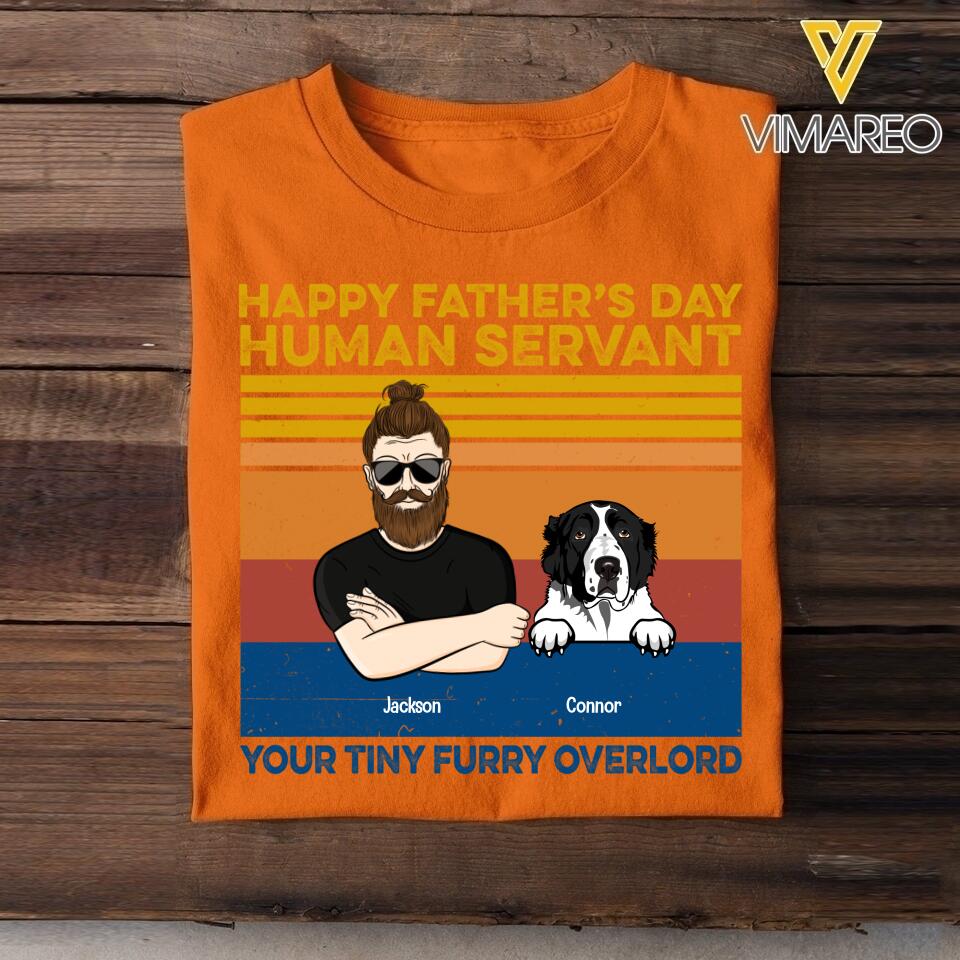 PERSONALIZED HAPPY FATHER'S DAY HUMAN SERVANT DOG BREED TSHIRT QTTN2005