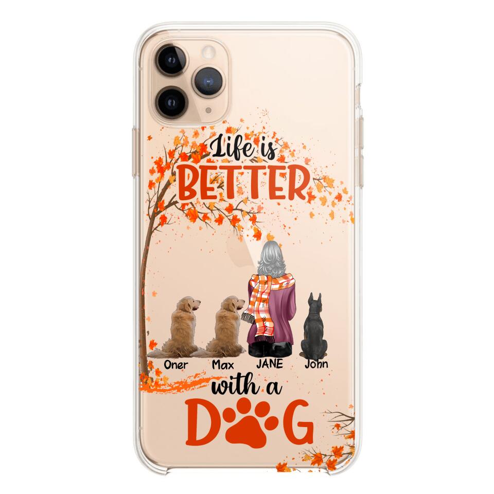 PERSONALIZE TRANSPARENT SILICONE PHONECASE DOG MOM LIFE IS BETTER WITH DOG
