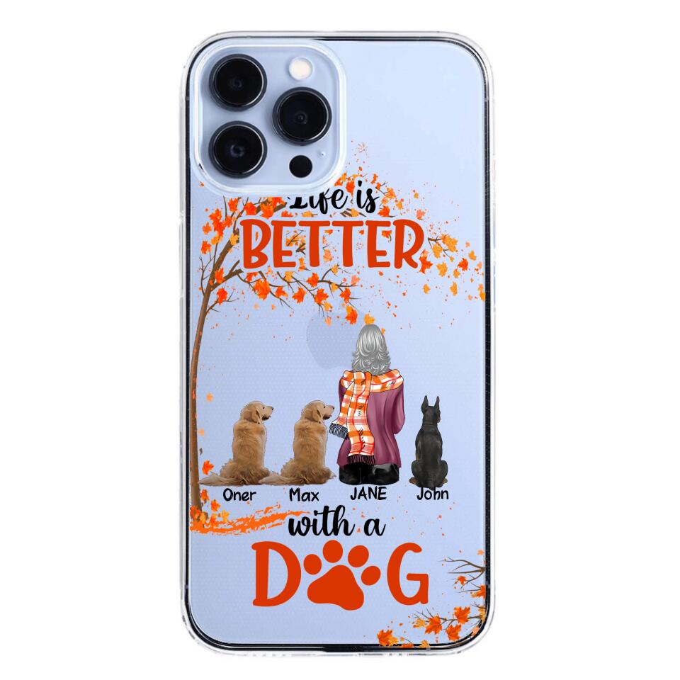 PERSONALIZE TRANSPARENT SILICONE PHONECASE DOG MOM LIFE IS BETTER WITH DOG
