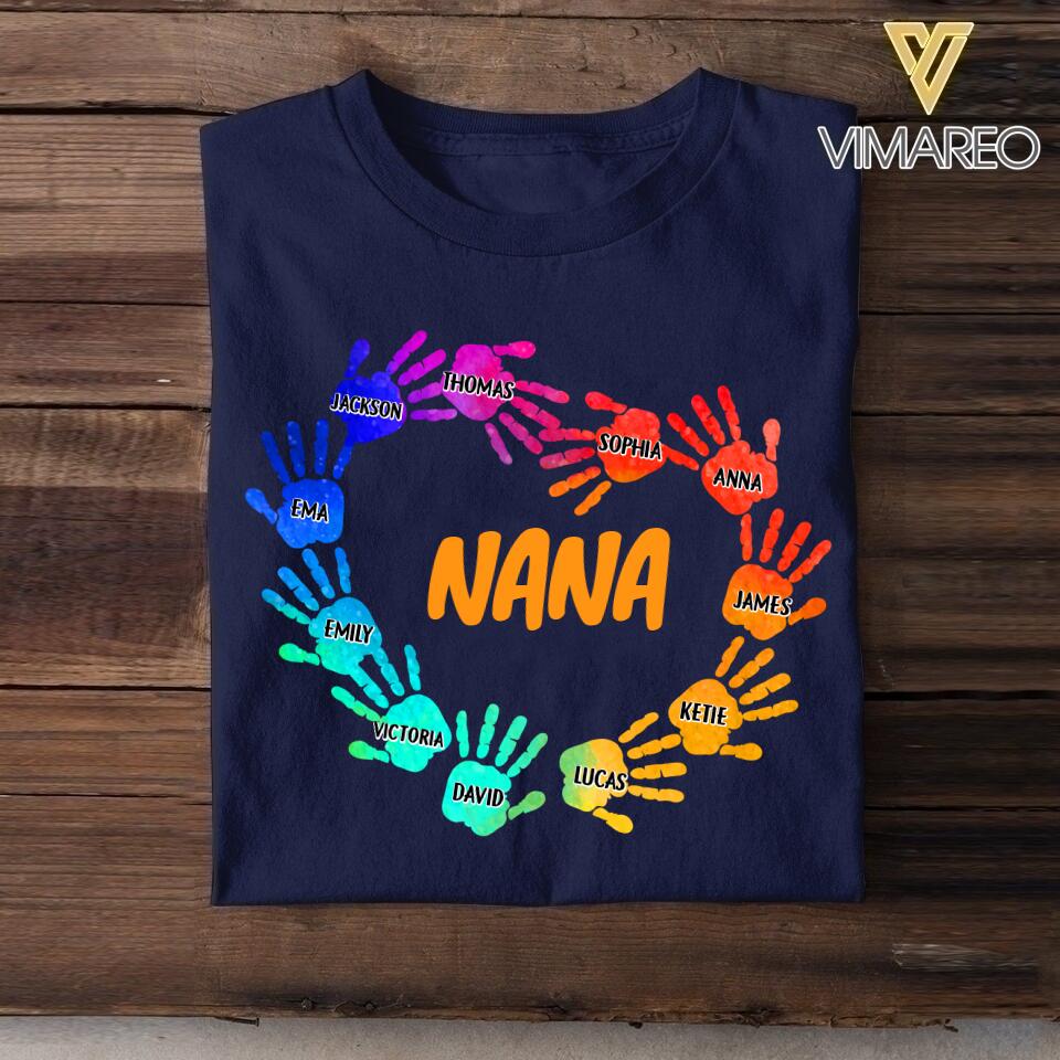 Personalized  Grandma Nickname Kid Name Hand Tshirt Printed NQHC2705