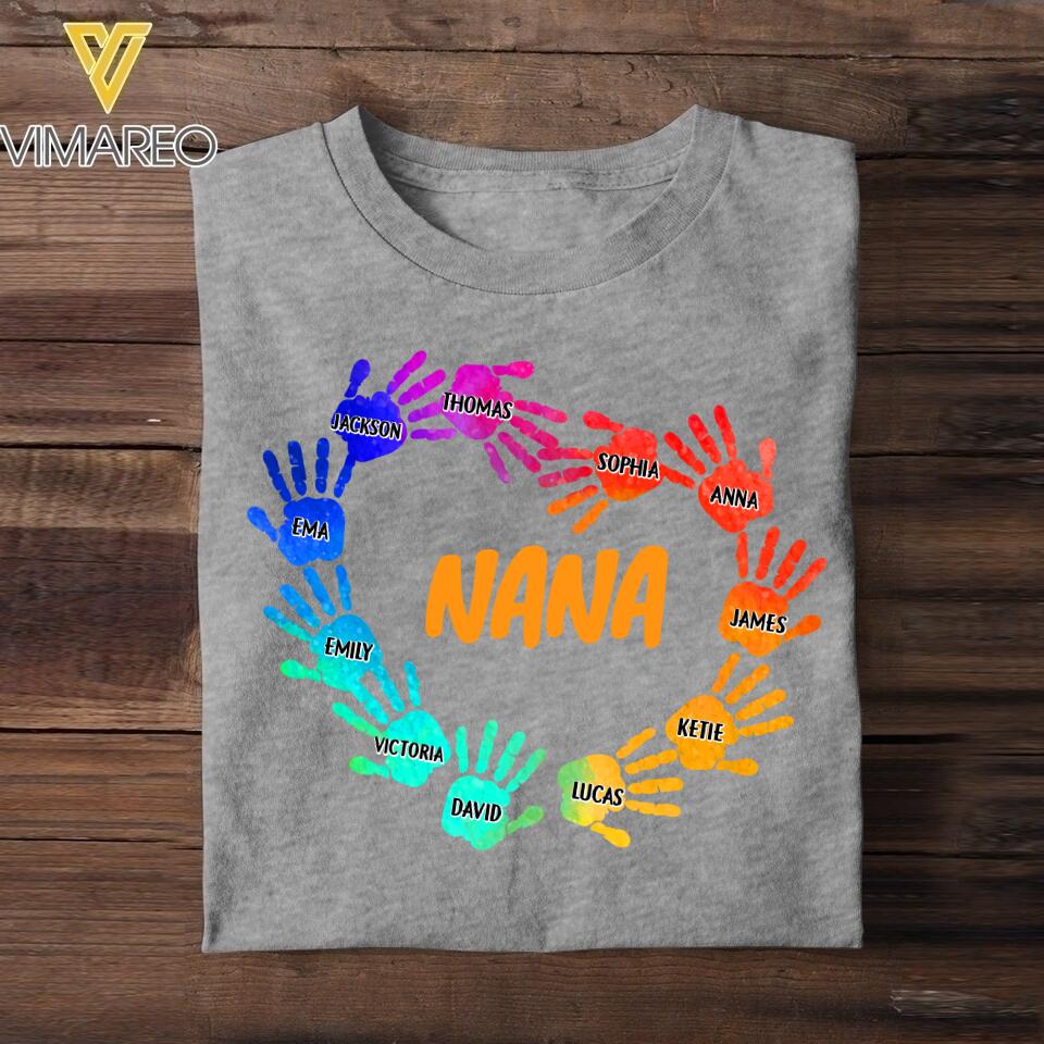 Personalized  Grandma Nickname Kid Name Hand Tshirt Printed NQHC2705