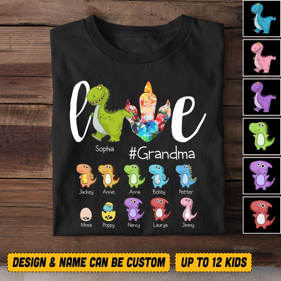 Personalized Love Grandma Dinosaur Kid Name Tshirt Printed NQVQ1306