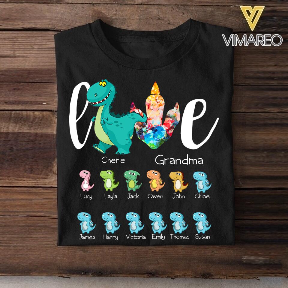 Personalized Love Grandma Dinosaur Kid Name Tshirt Printed NQVQ1306