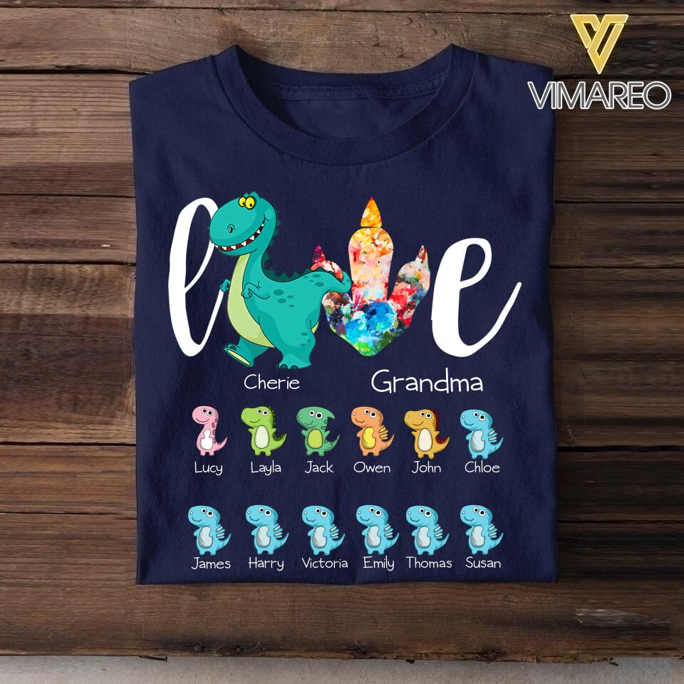Personalized Love Grandma Dinosaur Kid Name Tshirt Printed NQVQ1306