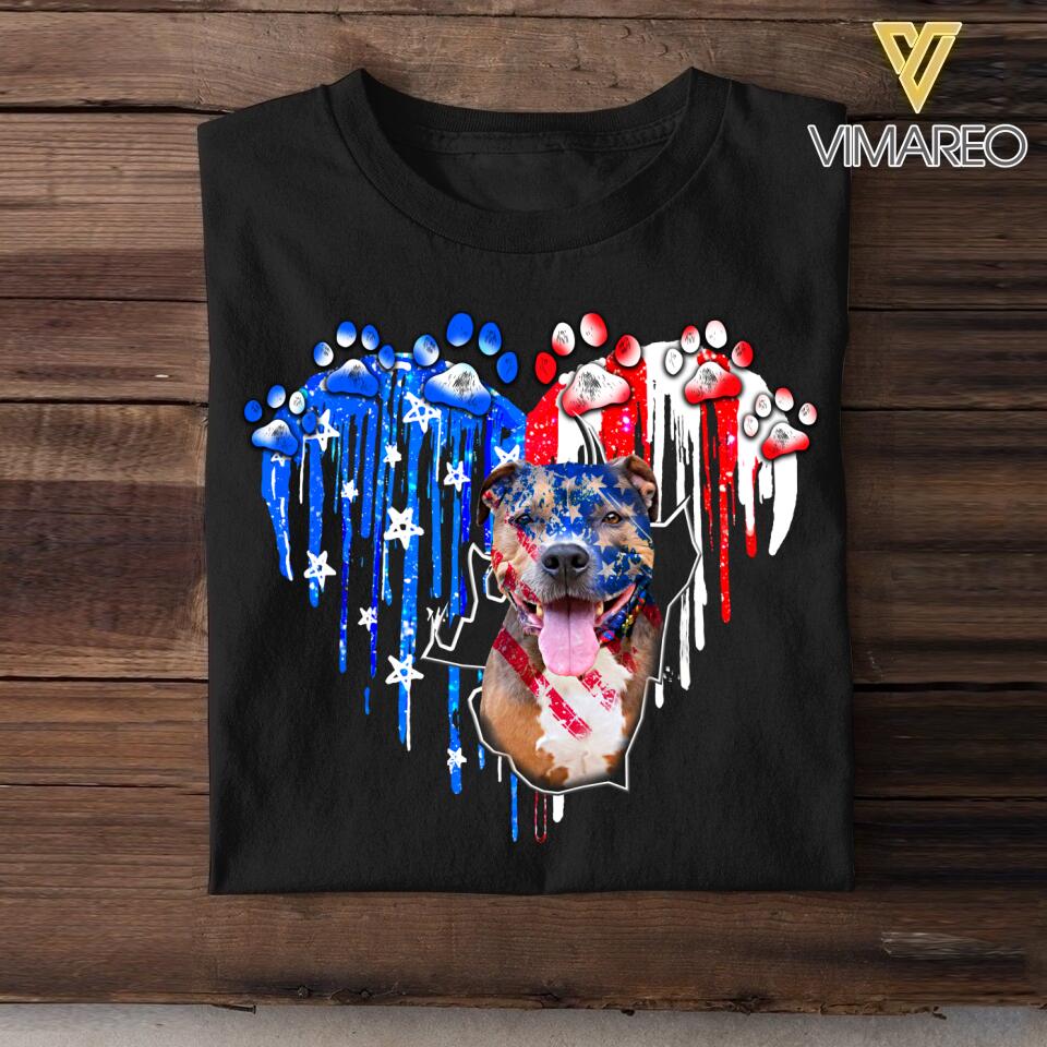 Personalized Pitbull Us Flag Tshirt Printed QTVQ1406