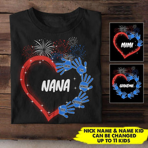 Personalized Nickname Grandma Nana Kid Name Us Flag Tshirt Printed NQHC1406