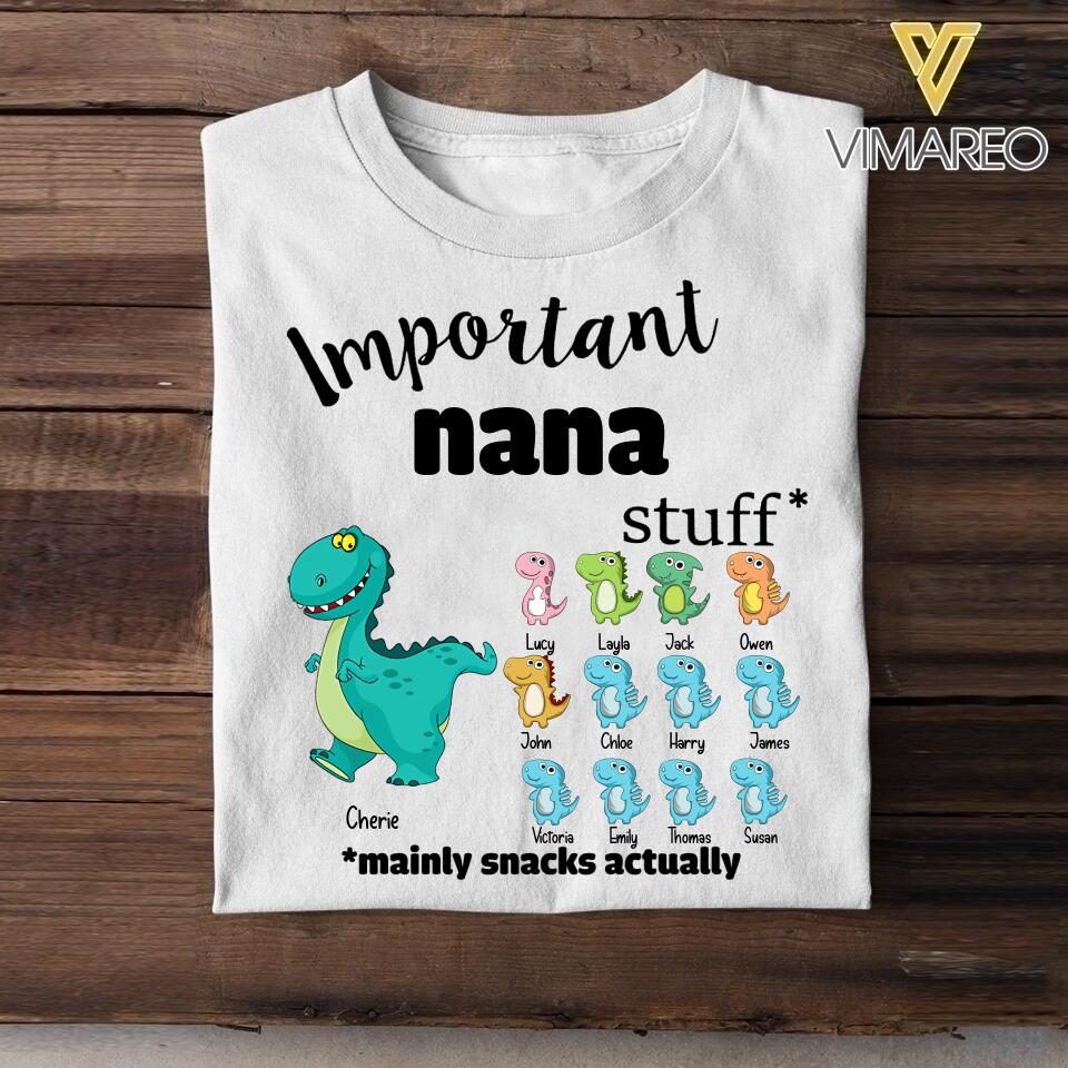 Personalized Important Nana Stuff Nickname Kid Name Dinosaur Tshirt Printed QTDT1406