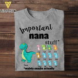 Personalized Important Nana Stuff Nickname Kid Name Dinosaur Tshirt Printed QTDT1406