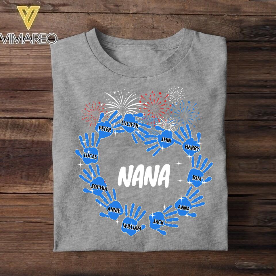 Personalized Nickname Grandma Nana Kid Name Us Flag Tshirt Printed NQHC1406