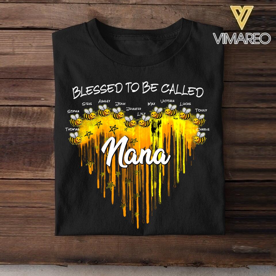 Personalized Blessed To Be Called Grandma Bee Kid Name Tshirt Printed QTDT1606