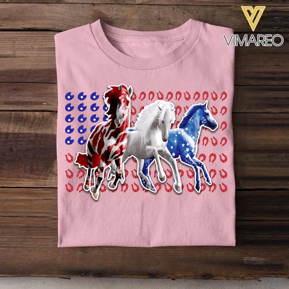 Personalized Three Horse Us Flag Tshirt Printed NQVQ1606