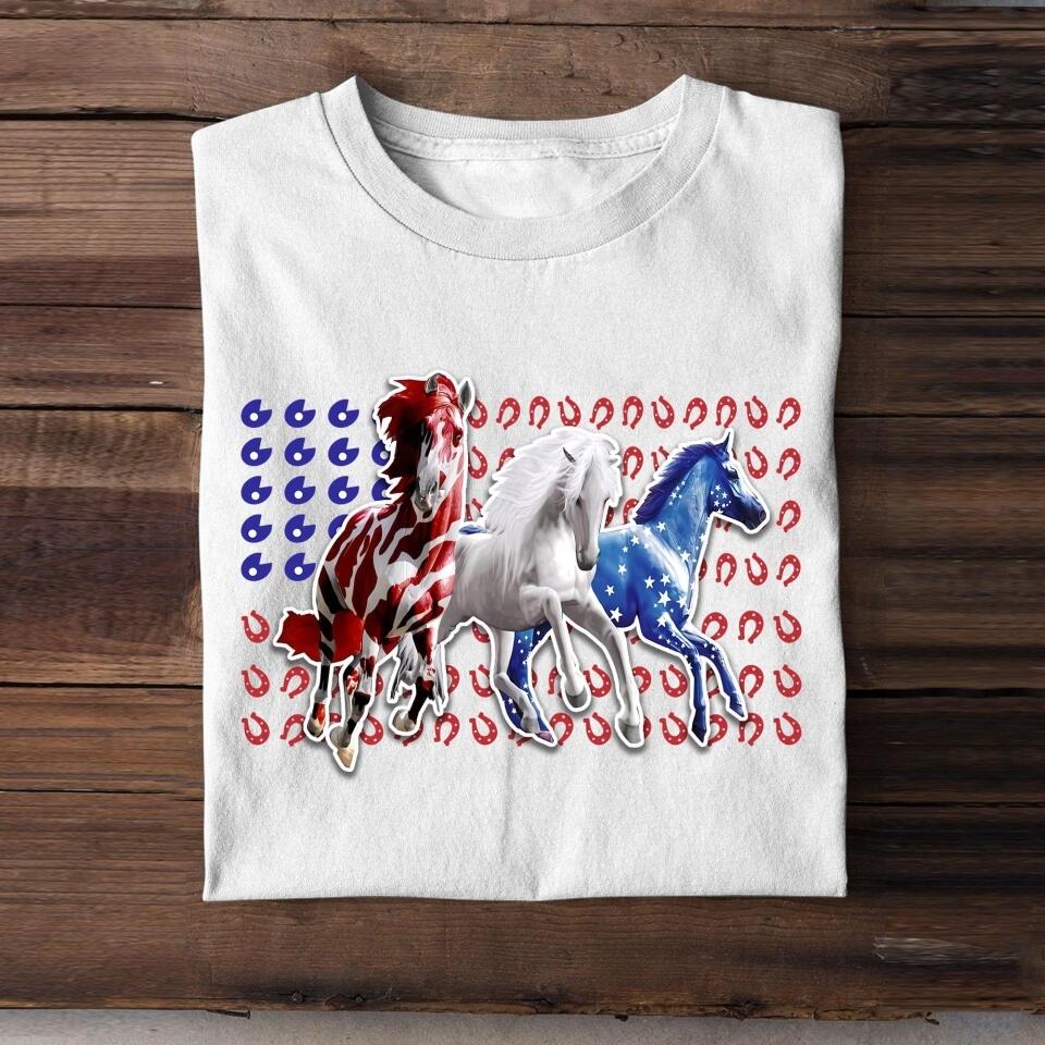 Personalized Three Horse Us Flag Tshirt Printed NQVQ1606