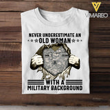 Personalized Never Underestimate An Old Woman With A Military Background Tshirt Printed QTVQ1706